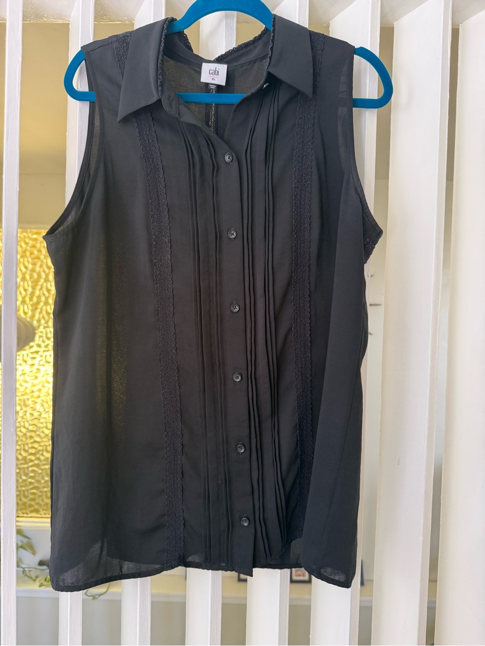 CAbi Black Sleeveless Pintuck Button-Front Blouse